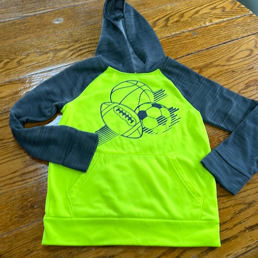 Jumping Beans boys hoodie sweatshirt. Sports theme. Neon yellow/gray. Size 8.